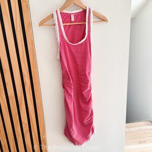 Free People Red and White Striped Lace Trimmed Daily Practice Dress (M)
